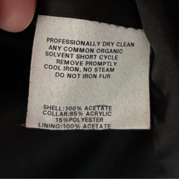 Jessica McClintock Vintage Black Satin Faux Fur Blazer Jacket Zip Up Size S / M - Picture 11 of 11